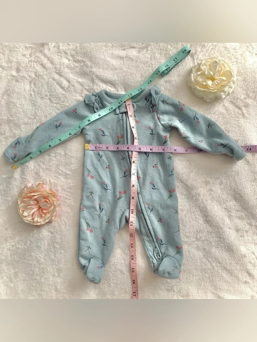 Carter’s Just One You Newborn Floral Footed Sleeper Blue Waffle Knit Zip Pajamas